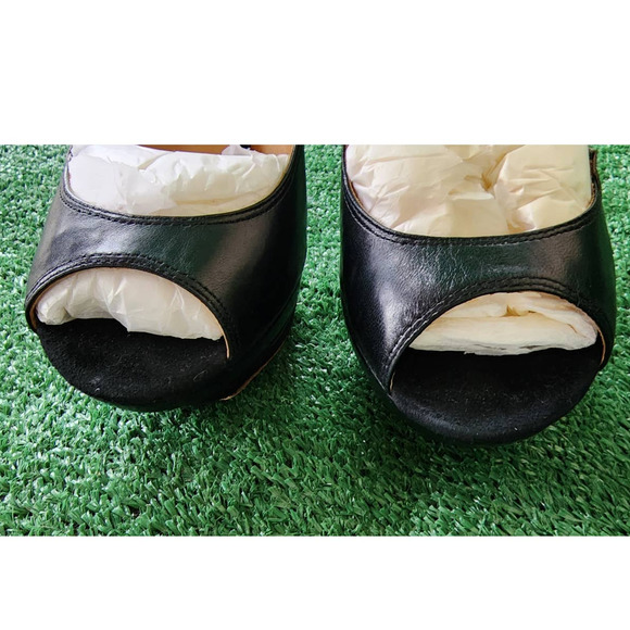 L.A.M.B. Black Leather Peeptoe Platform Pumps Genuine Leather Size 6.5 - Picture 3 of 7